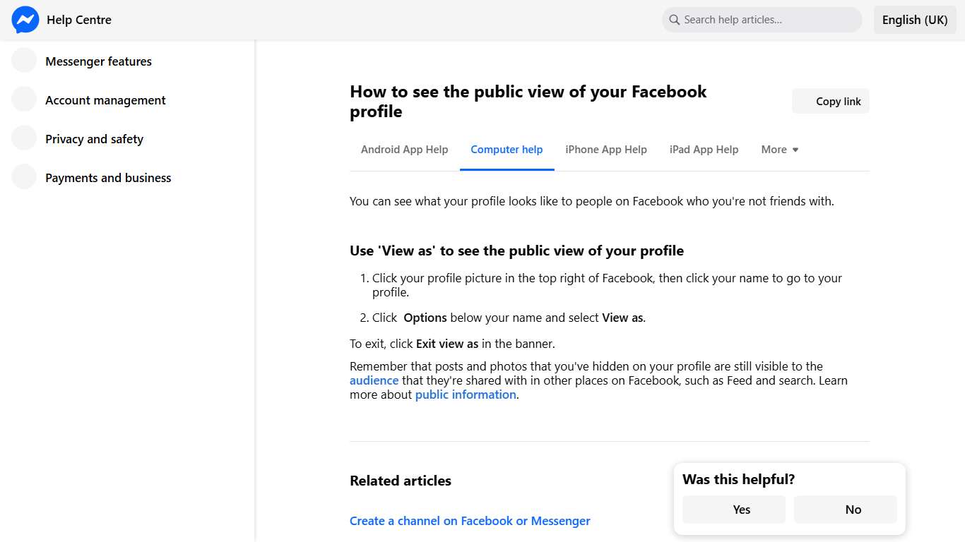 How to see the public view of your Facebook profile Messenger Help Centre